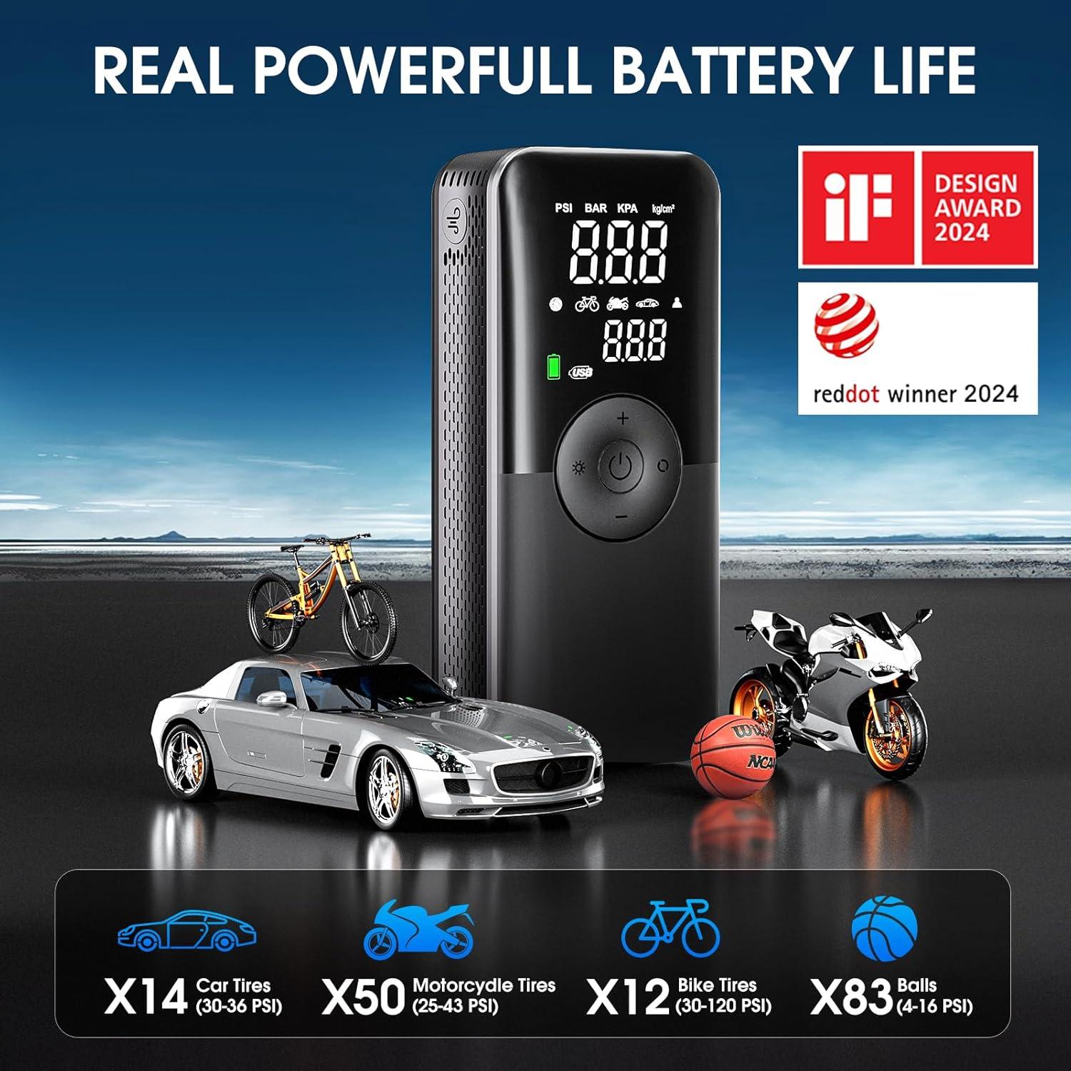 imageCARSUN Cordless Tire Inflator Portable Air CompressorCar Tire Pump with Digital Dual Screen150PSI Portable Air Pump for Car Tires with DeflationampampPressure GaugeSuitable for CarMotorcyclesBicycles