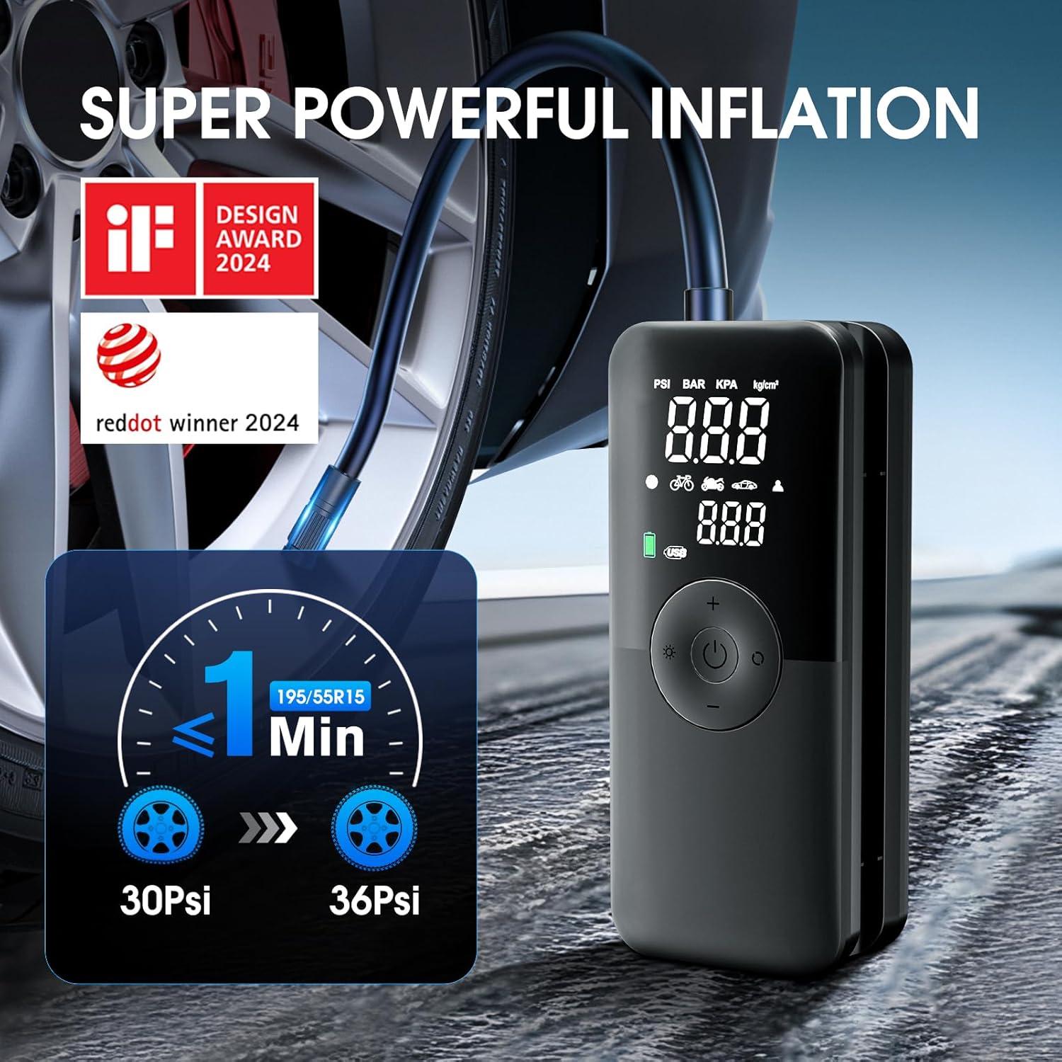 imageCARSUN Cordless Tire Inflator Portable Air CompressorCar Tire Pump with Digital Dual Screen150PSI Portable Air Pump for Car Tires with DeflationampampPressure GaugeSuitable for CarMotorcyclesBicycles