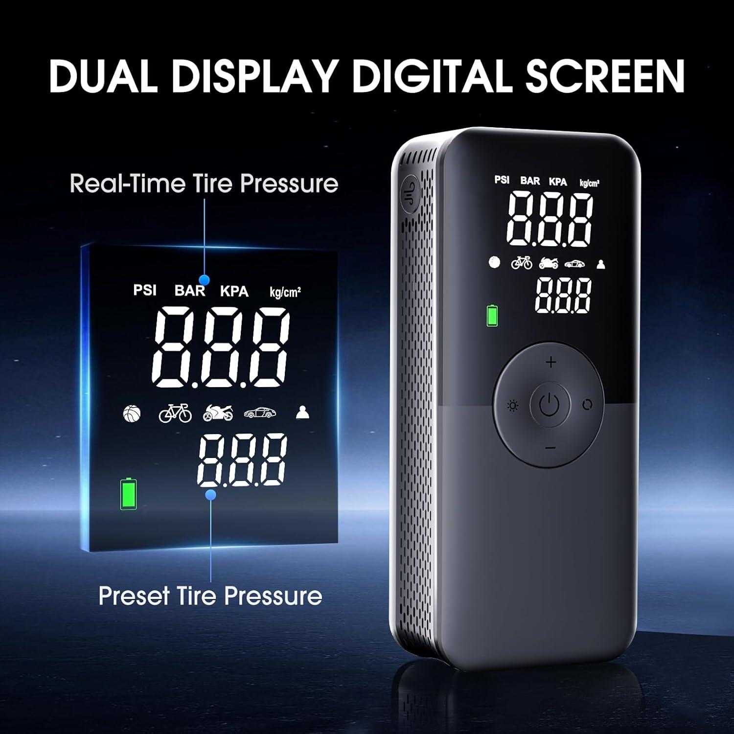 imageCARSUN Cordless Tire Inflator Portable Air CompressorCar Tire Pump with Digital Dual Screen150PSI Portable Air Pump for Car Tires with DeflationampampPressure GaugeSuitable for CarMotorcyclesBicycles