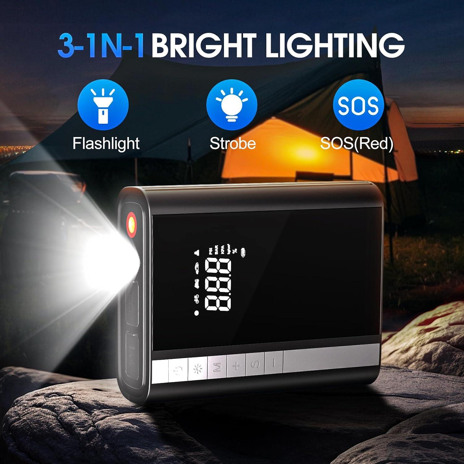 imageCARSUN Jump Starter with Air Compressor 3500A 150PSI CAR Battery Jumper Starter Portable 90 Gas80L Diesel with Digital Tire Inflator 12V Battery Booster Jump Starter with Large LCD Display