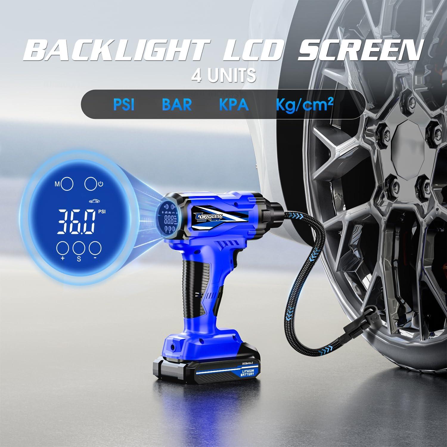 imageCARSUN Tire Inflator Portable Air Compressor Cordless Car Tire Pump with Rechargeable Liion Battery 150PSI Portable Handheld Air Pump with Digital Pressure Gauge for Car Tires Bicycles Balls Blue