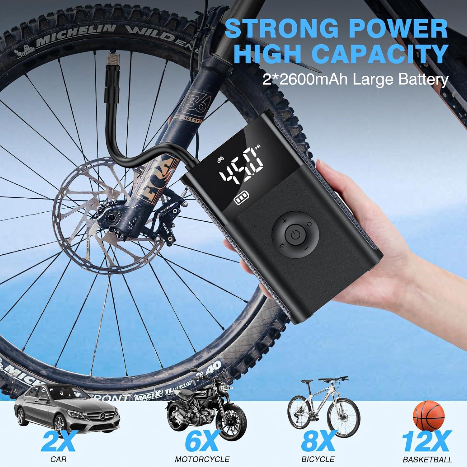 imageCARSUN Tire Inflator Portable Air Compressor150 PSI Cordless Air Pump with Tire Pressure GaugeSmart Pump Electric Air Pump Tire Inflator for CarMotorcyclesBicyclesBalls