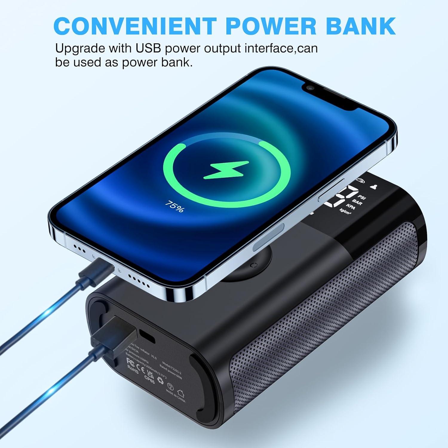 imageCARSUN Tire Inflator Portable Air Compressor150 PSI Cordless Air Pump with Tire Pressure GaugeSmart Pump Electric Air Pump Tire Inflator for CarMotorcyclesBicyclesBalls