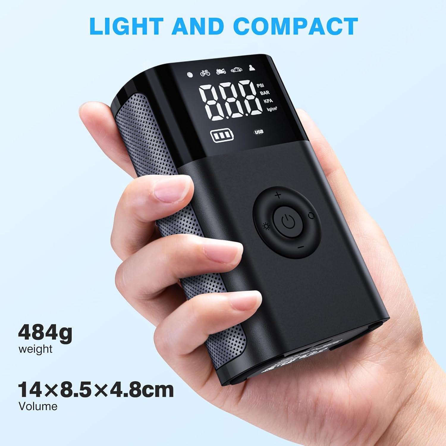 imageCARSUN Tire Inflator Portable Air Compressor150 PSI Cordless Air Pump with Tire Pressure GaugeSmart Pump Electric Air Pump Tire Inflator for CarMotorcyclesBicyclesBalls