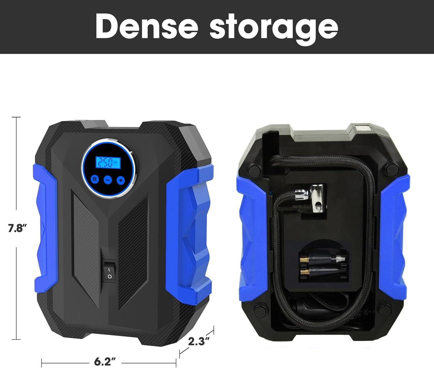 imageDigital Air Compressor for Car Auto Pump Portable Tire Inflator with LED Light DC 12V BlueBlue