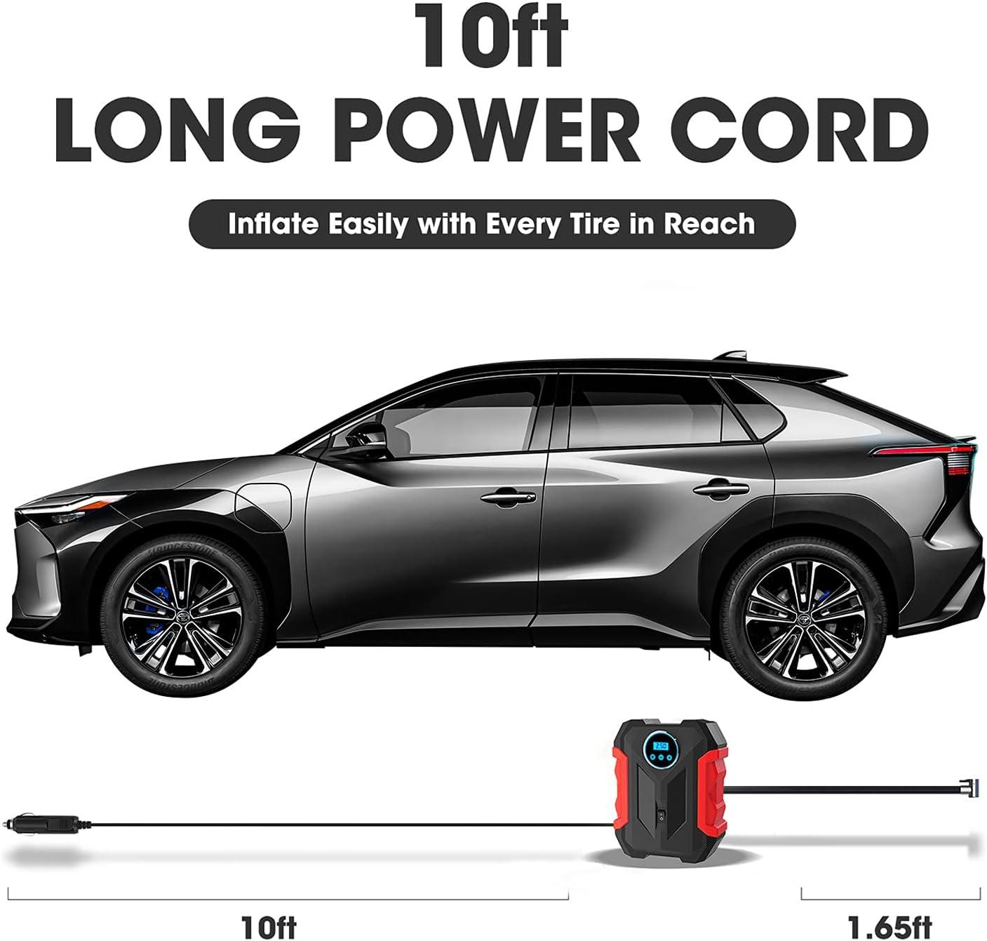 imageDigital Air Compressor for Car Auto Pump Portable Tire Inflator with LED Light DC 12V BlueRed