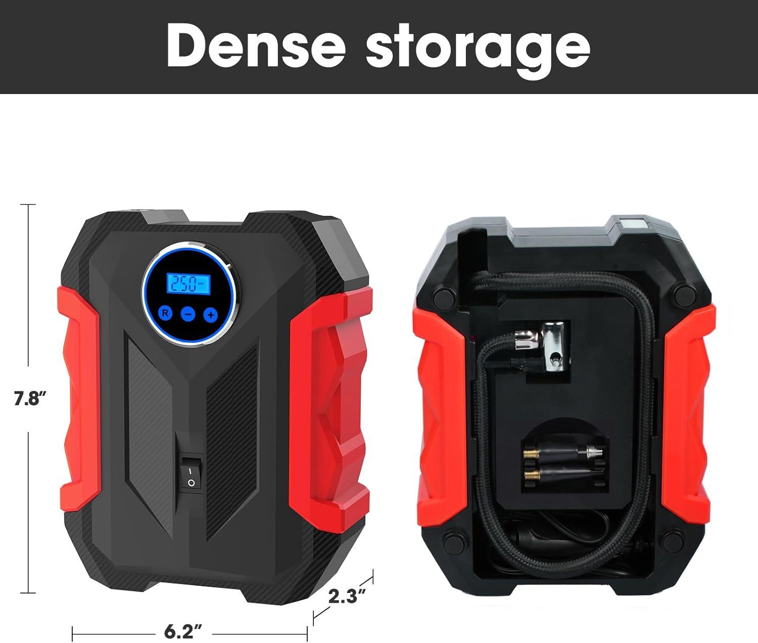 imageDigital Air Compressor for Car Auto Pump Portable Tire Inflator with LED Light DC 12V BlueRed