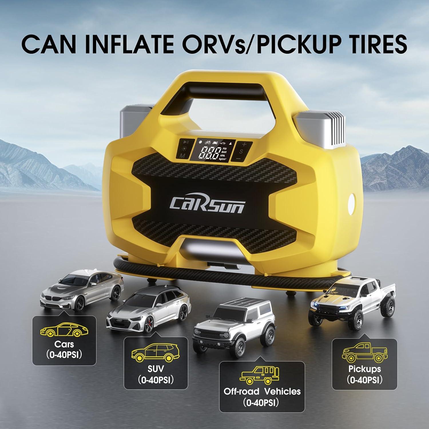 imagePortable Heavy Duty Tire Inflator PumpDual Cylinders ampamp Dual Motors Tire Pump150PSI Air Pumps Auto Shutoff with ScreenDC 12V Air Compressor for PickupORVsSUVsCarsM