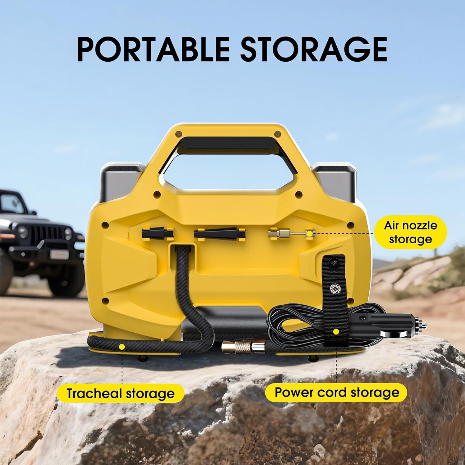 imagePortable Heavy Duty Tire Inflator PumpDual Cylinders ampamp Dual Motors Tire Pump150PSI Air Pumps Auto Shutoff with ScreenDC 12V Air Compressor for PickupORVsSUVsCarsM