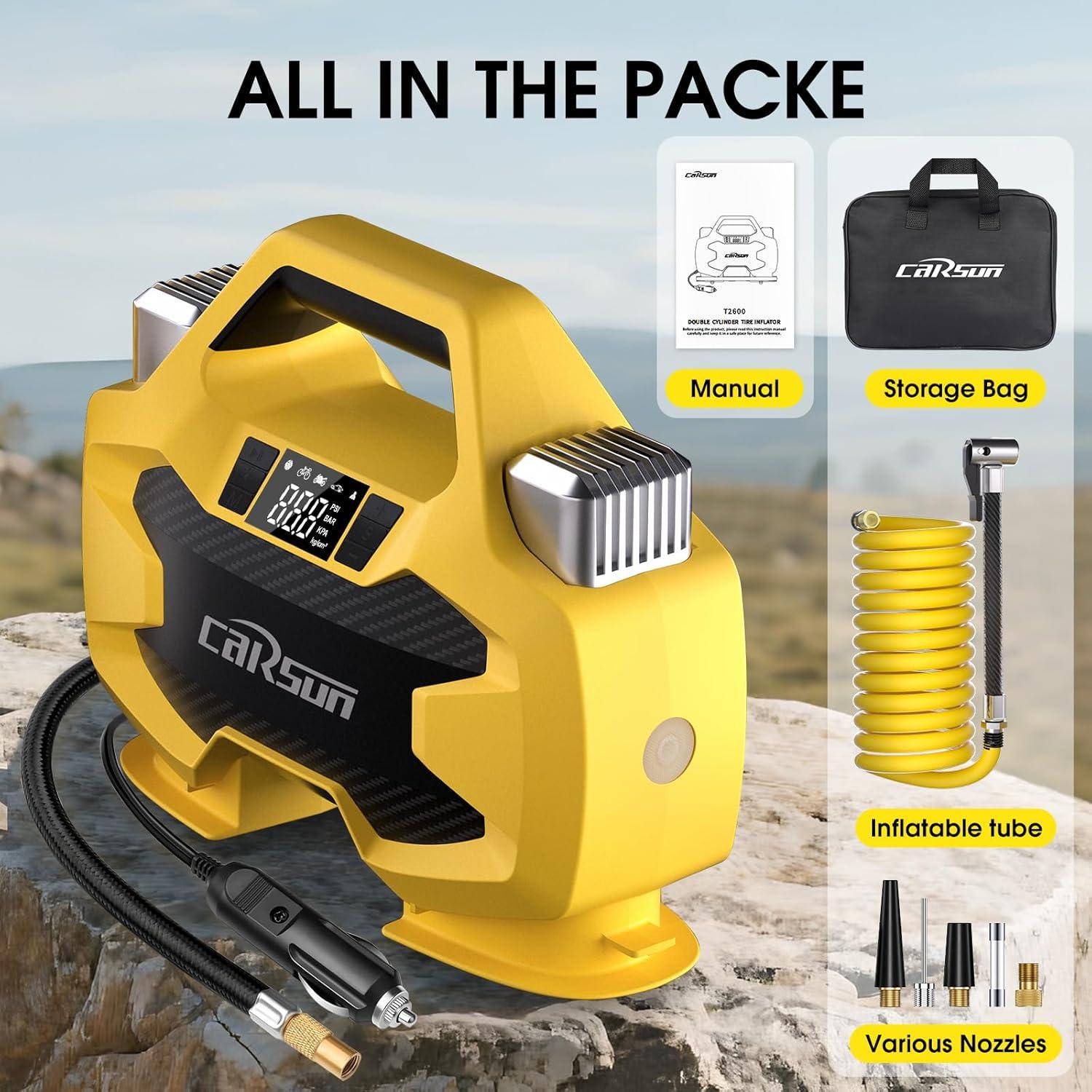 imagePortable Heavy Duty Tire Inflator PumpDual Cylinders ampamp Dual Motors Tire Pump150PSI Air Pumps Auto Shutoff with ScreenDC 12V Air Compressor for PickupORVsSUVsCarsM