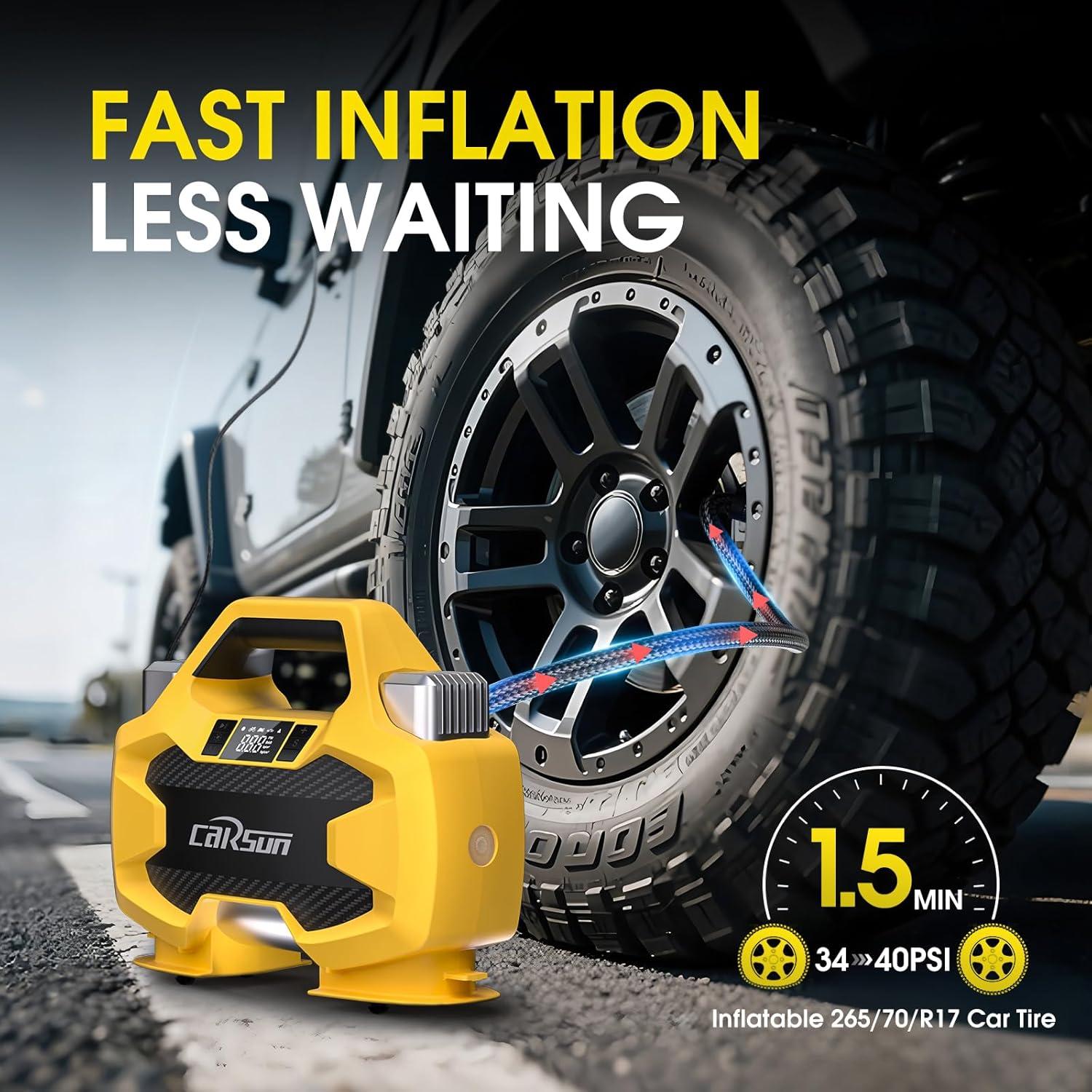 imagePortable Heavy Duty Tire Inflator PumpDual Cylinders ampamp Dual Motors Tire Pump150PSI Air Pumps Auto Shutoff with ScreenDC 12V Air Compressor for PickupORVsSUVsCarsM