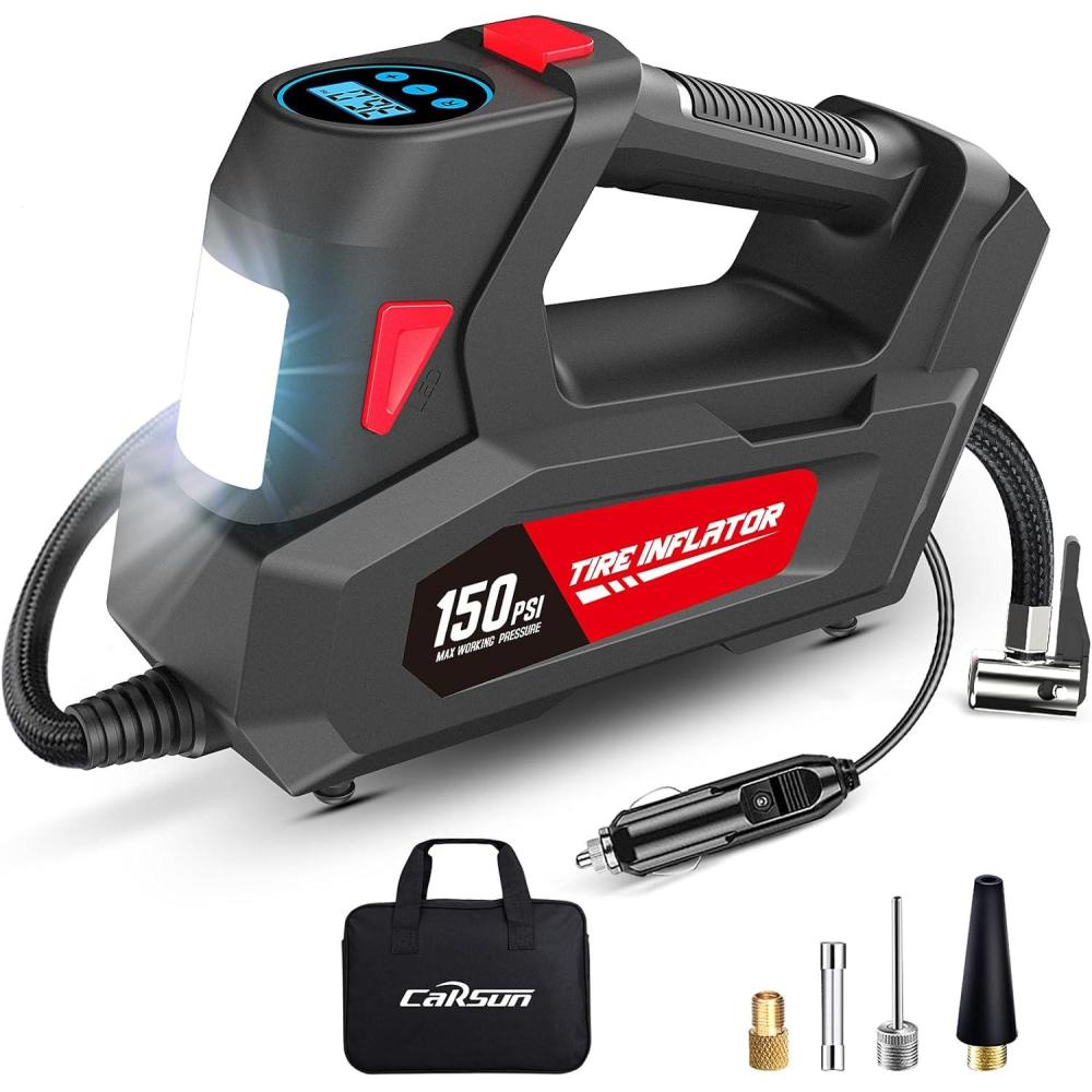 imageAir Compressor Tire Inflator Portable Air Pump DC 12V Auto Tire Pump with Digital Pressure Gauge150PSI with Emergency LED Light for Car Tires Motorcycle Bicycle and Other Inflatables