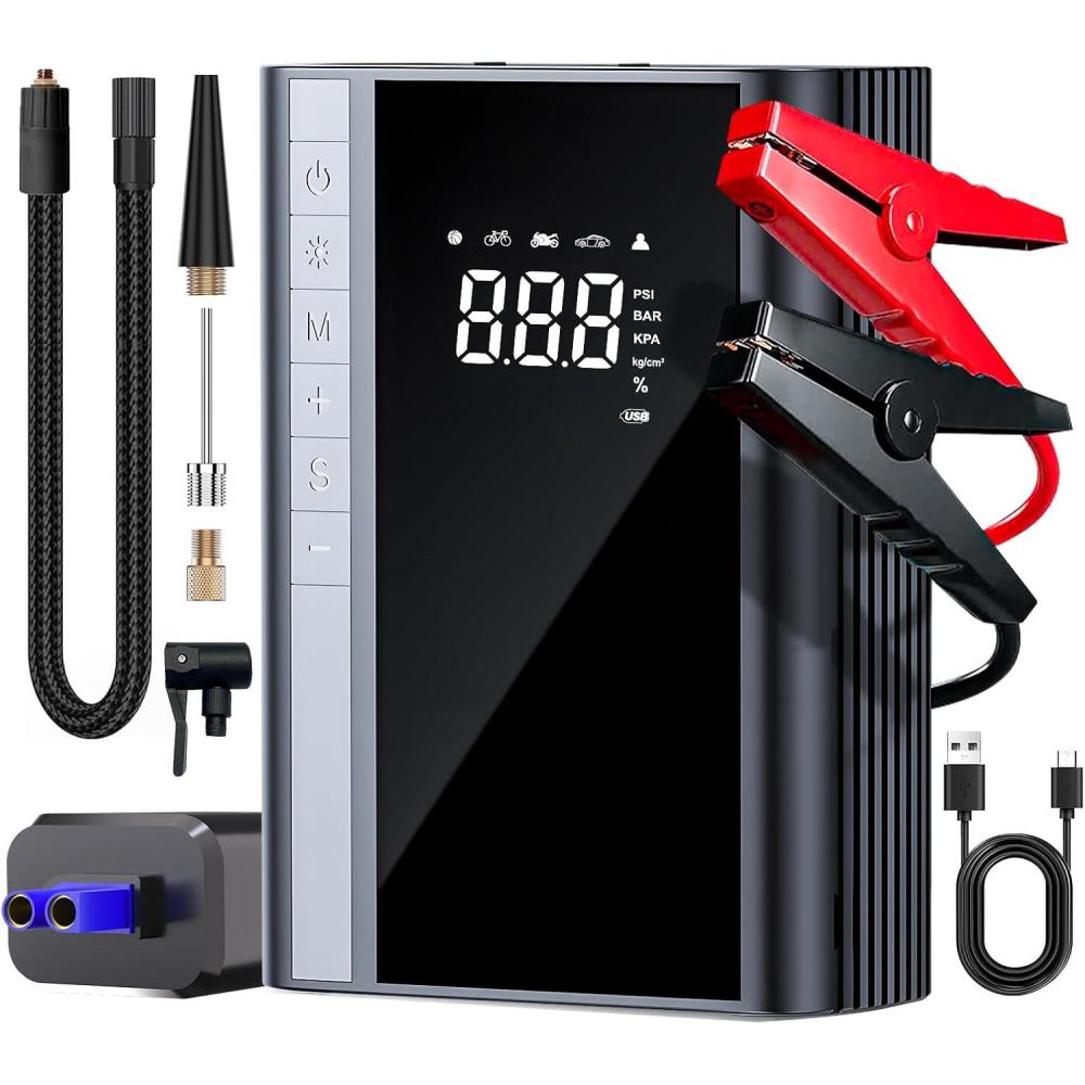 imageCARSUN Jump Starter with Air Compressor 3500A 150PSI CAR Battery Jumper Starter Portable 90 Gas80L Diesel with Digital Tire Inflator 12V Battery Booster Jump Starter with Large LCD Display