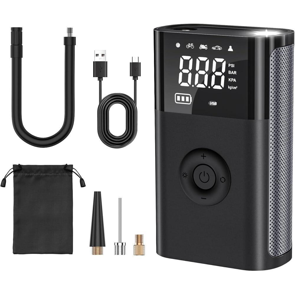 imageCARSUN Tire Inflator Portable Air Compressor150 PSI Cordless Air Pump with Tire Pressure GaugeSmart Pump Electric Air Pump Tire Inflator for CarMotorcyclesBicyclesBalls