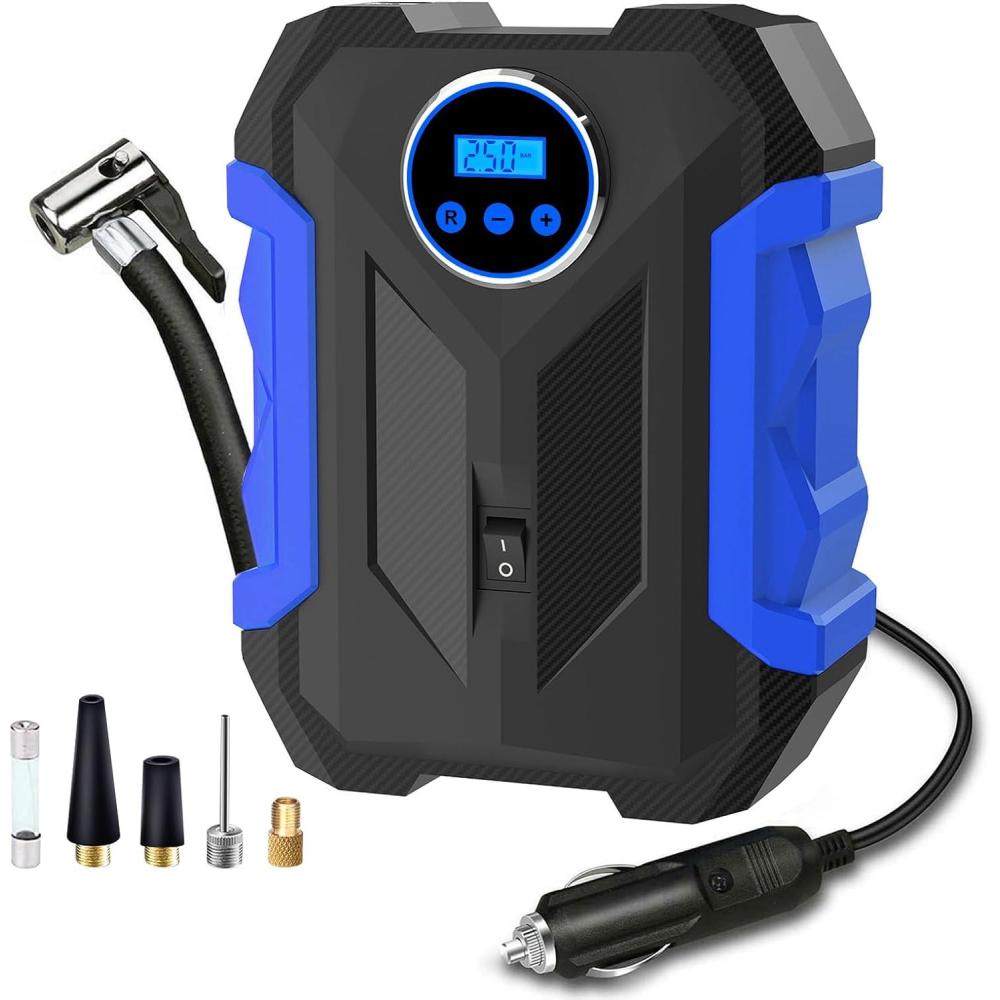 imageDigital Air Compressor for Car Auto Pump Portable Tire Inflator with LED Light DC 12V BlueBlue