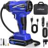 imageCARSUN Tire Inflator Portable Air Compressor Cordless Car Tire Pump with Rechargeable Liion Battery 150PSI Portable Handheld Air Pump with Digital Pressure Gauge for Car Tires Bicycles Balls Blue