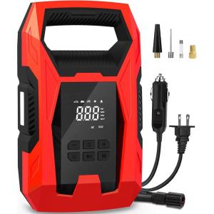 imageCARSUN ACDC Tire Inflator Portable Air Compressor Dual Power for Home 110V AC and Car 12V DC Air Pump with Pressure Gauge Auto Shutoff Tire Pump for Car Motorcycle Bicycle and Other InflatablesRed