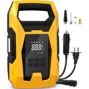 imageCARSUN ACDC Tire Inflator Portable Air Compressor Dual Power for Home 110V AC and Car 12V DC Air Pump with Pressure Gauge Auto Shutoff Tire Pump for Car Motorcycle Bicycle and Other InflatablesYellow