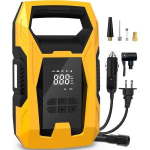 imageCARSUN Cordless Tire Inflator Portable Air Compressor 150 PSI Air Compressor for Car Tires Portable Tire Inflator with Digital Dual Values Display Tire Pump for Car Bike Motorcycle BallYellow